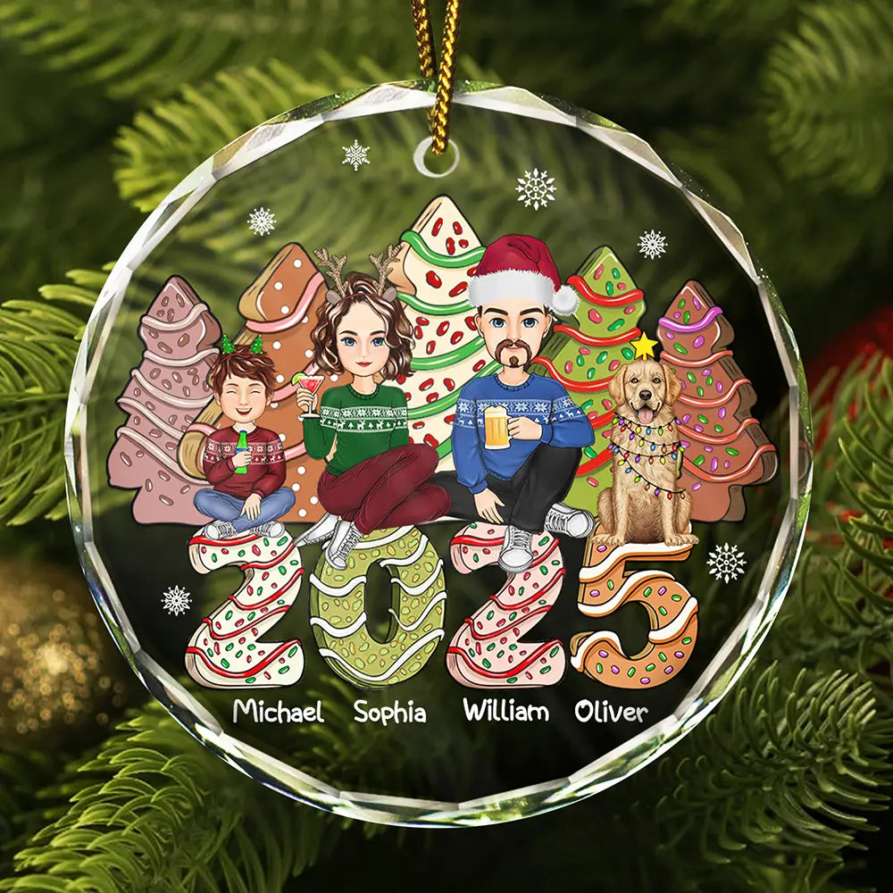 Family Cake, Cookie Trees Christmas Gift For Parent, Kid, Baby - Personalized Circle Glass Ornament