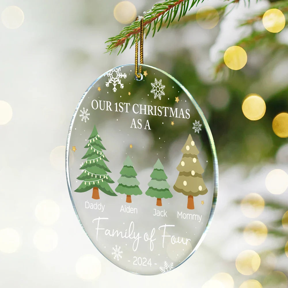 First Christmas As A Family Of Three - Personalized Circle Acrylic Ornament