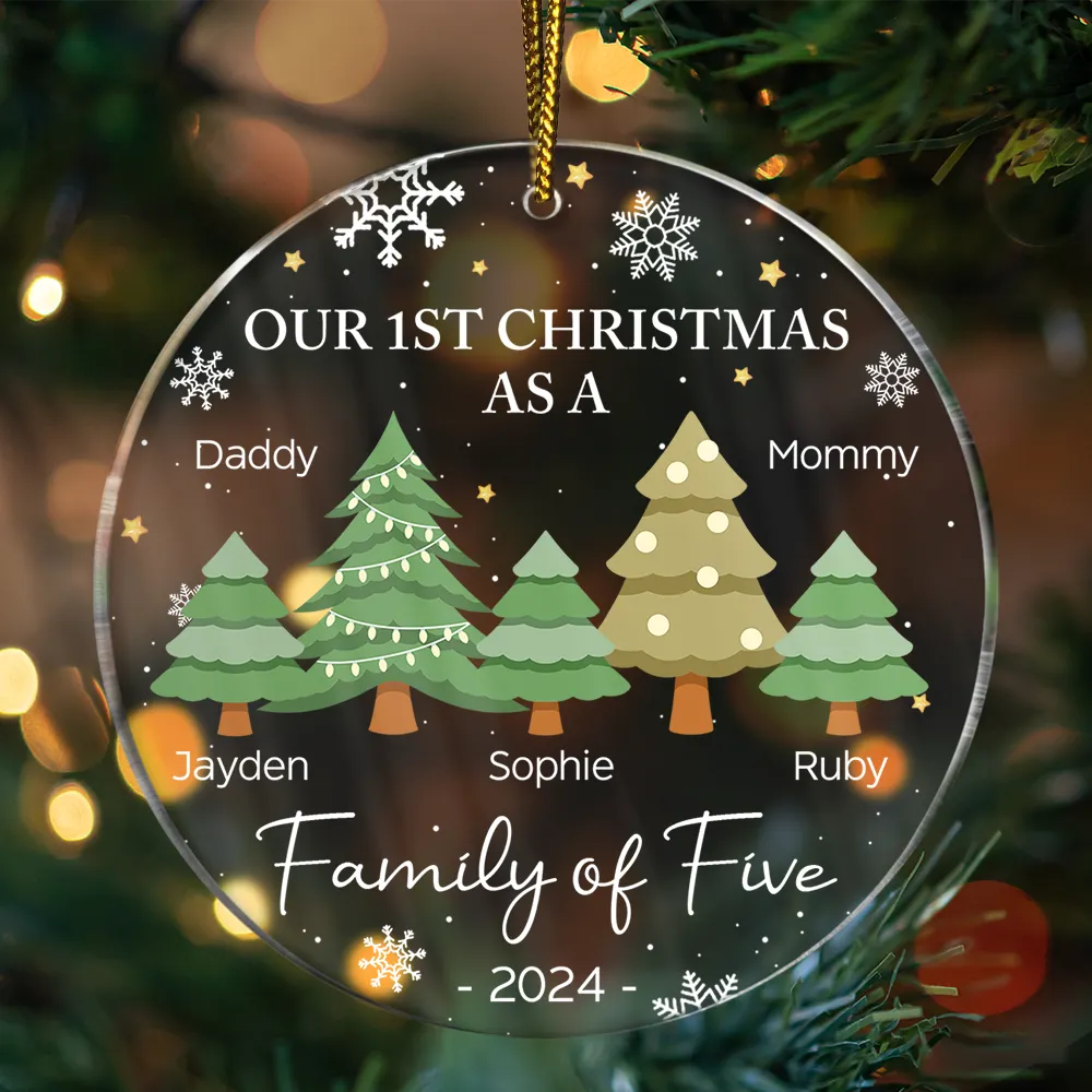 First Christmas As A Family Of Three - Personalized Circle Acrylic Ornament