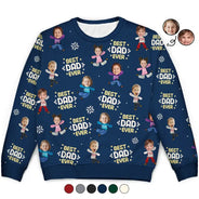 Custom Photo Best Dad Ever Funny Kids Christmas - Personalized Unisex Ugly Sweater