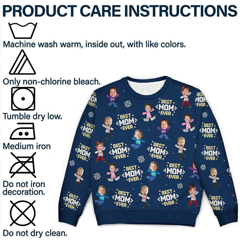 Custom Photo Best Mom Ever Funny Kids Christmas - Personalized Unisex Ugly Sweater