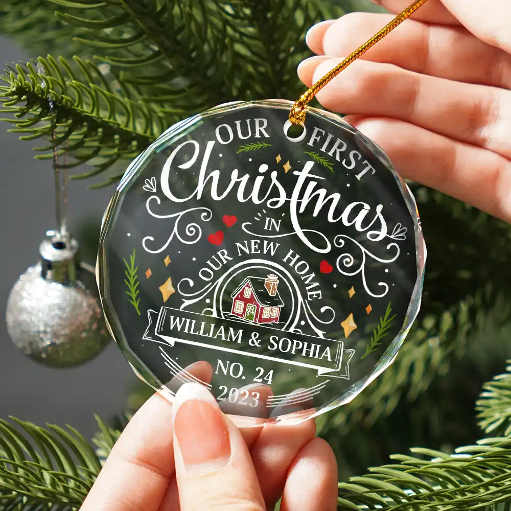 First Christmas In New Home Couples Family - Personalized Circle Glass Ornament