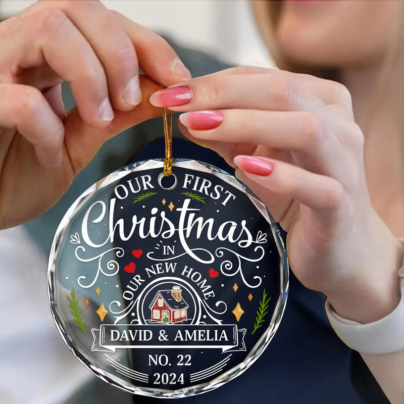 First Christmas In New Home Couples Family - Personalized Circle Glass Ornament