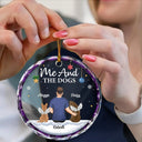You & Me & The Dog Christmas Couple - Personalized Circle Glass Ornament