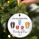 First Christmas As A Family Of Four Footprints - 3D Inflated Effect Printed Ornament, Personalized Circle Ceramic Ornament