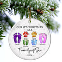 First Christmas As A Family Of Four Footprints - 3D Inflated Effect Printed Ornament, Personalized Circle Ceramic Ornament