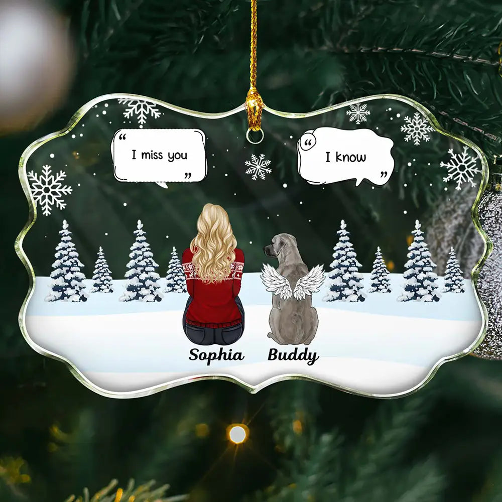 I Miss You Memorial Dog Cat - Personalized Medallion Glass Ornament