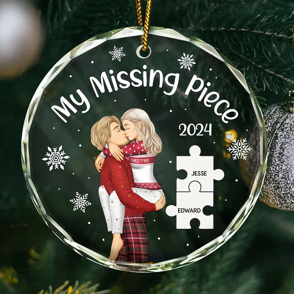 My Missing Piece Christmas Couple - Personalized Circle Glass Ornament