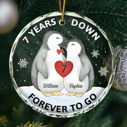 Christmas,Love,Gift For Couples,Gift For Husband,Gift For Wife,Gift For Boyfriend,Gift For Girlfriend,Anniversary - Forever To Go Penguin Couple - Personalized Circle Glass Ornament