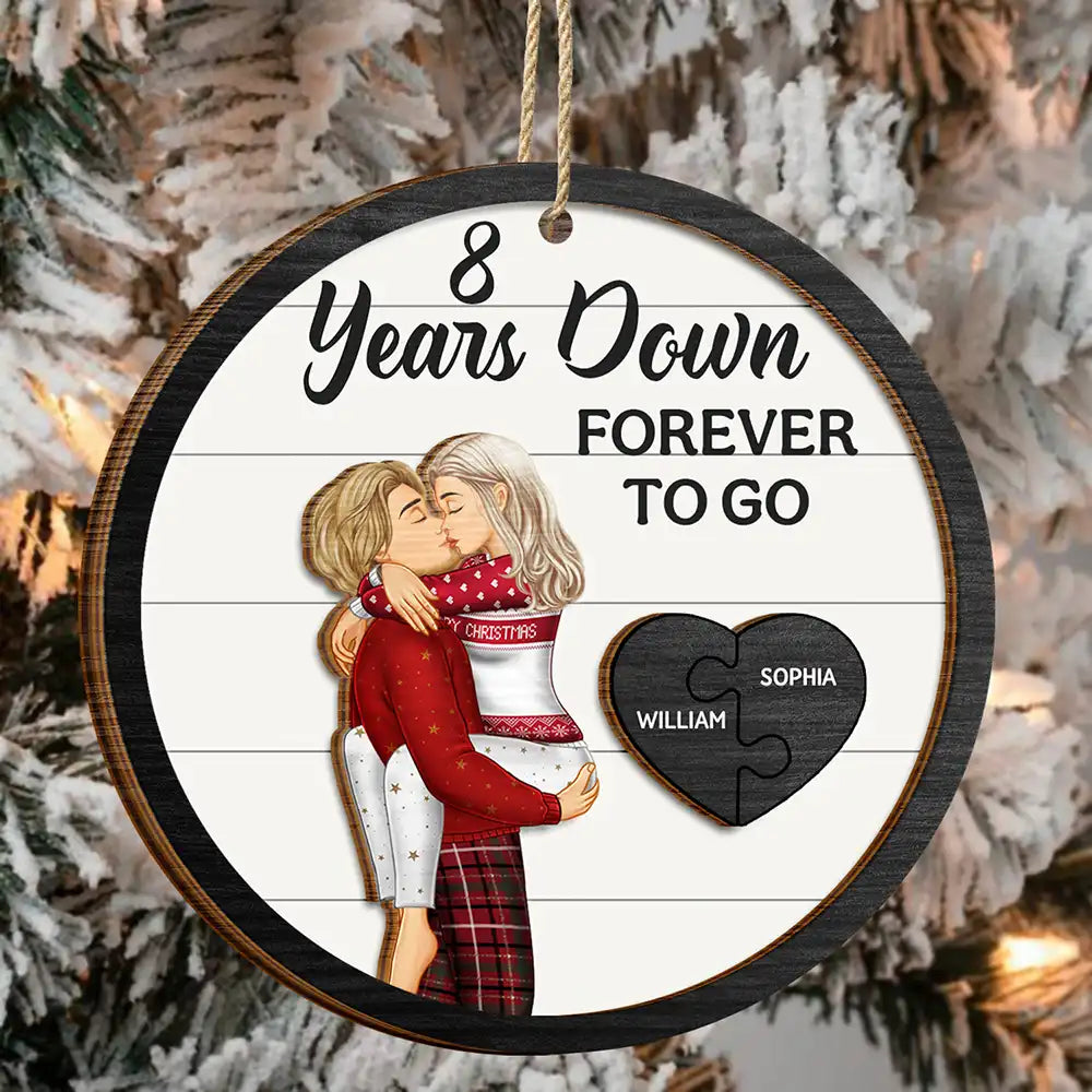 Forever To Go Christmas Kissing Couple - Personalized 2-Layered Wooden Ornament