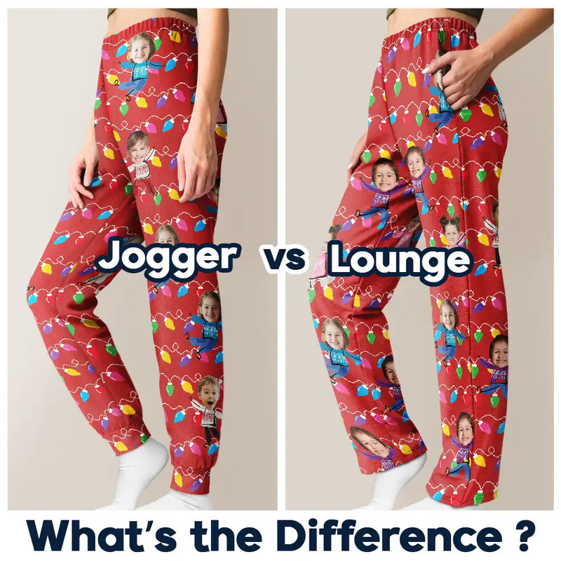 Happy,Family,Gift For Grandparents,Parents,Christmas - Custom Photo Funny Kids Christmas Light - Personalized Pajama Pants