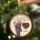 Gift For Couples - My Favorite Place In All The World Kissing Couples - Personalized 2-Layered Wooden Ornament