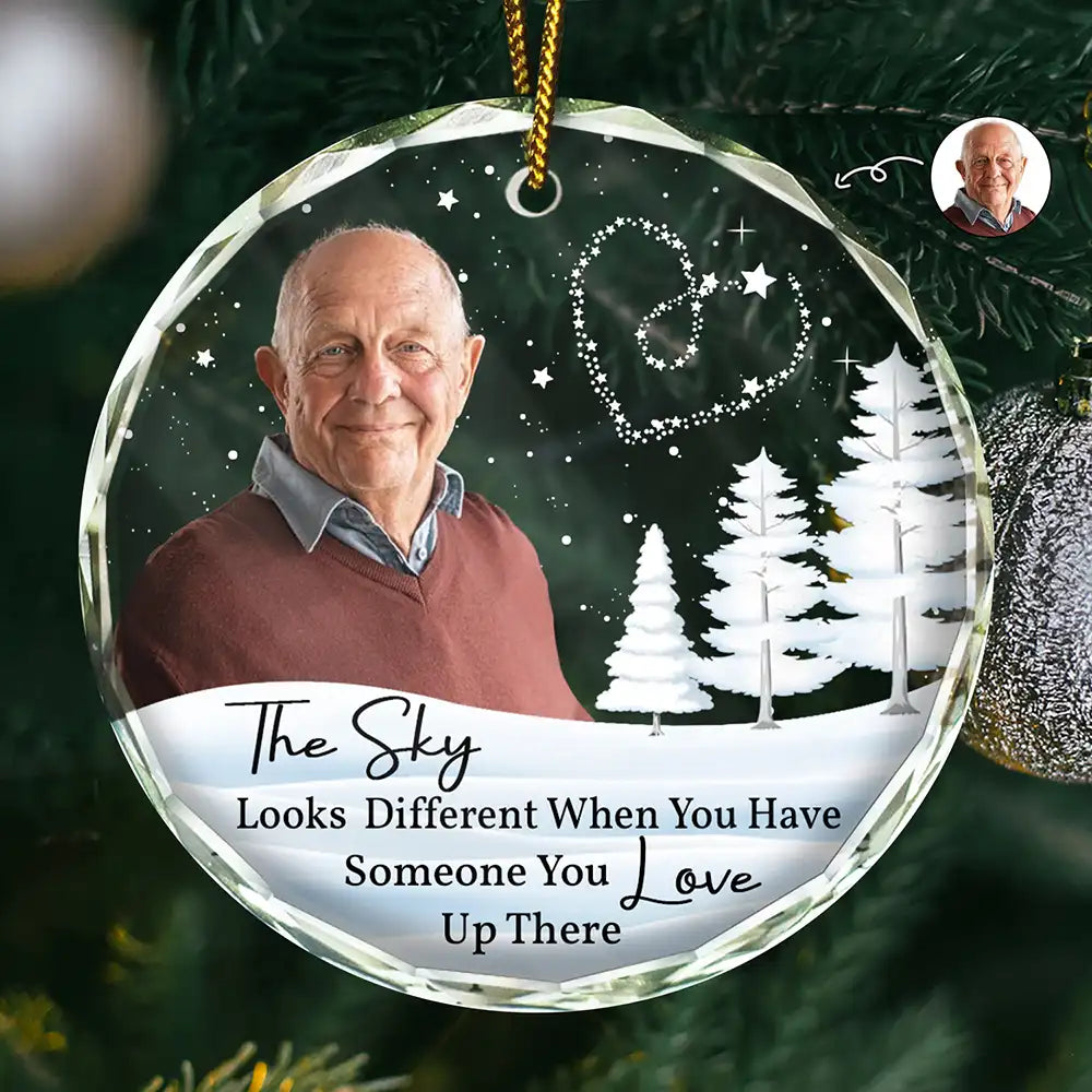 Custom Photo The Sky Looks Different Memorial Family - Personalized Glass Ornament