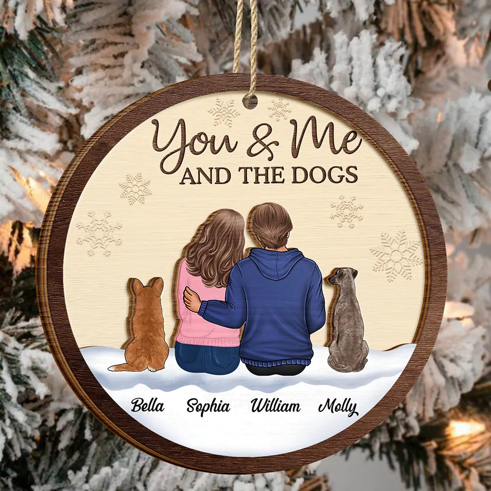 You & Me & The Dog Christmas Couple - Personalized 2-Layered Wooden Ornament