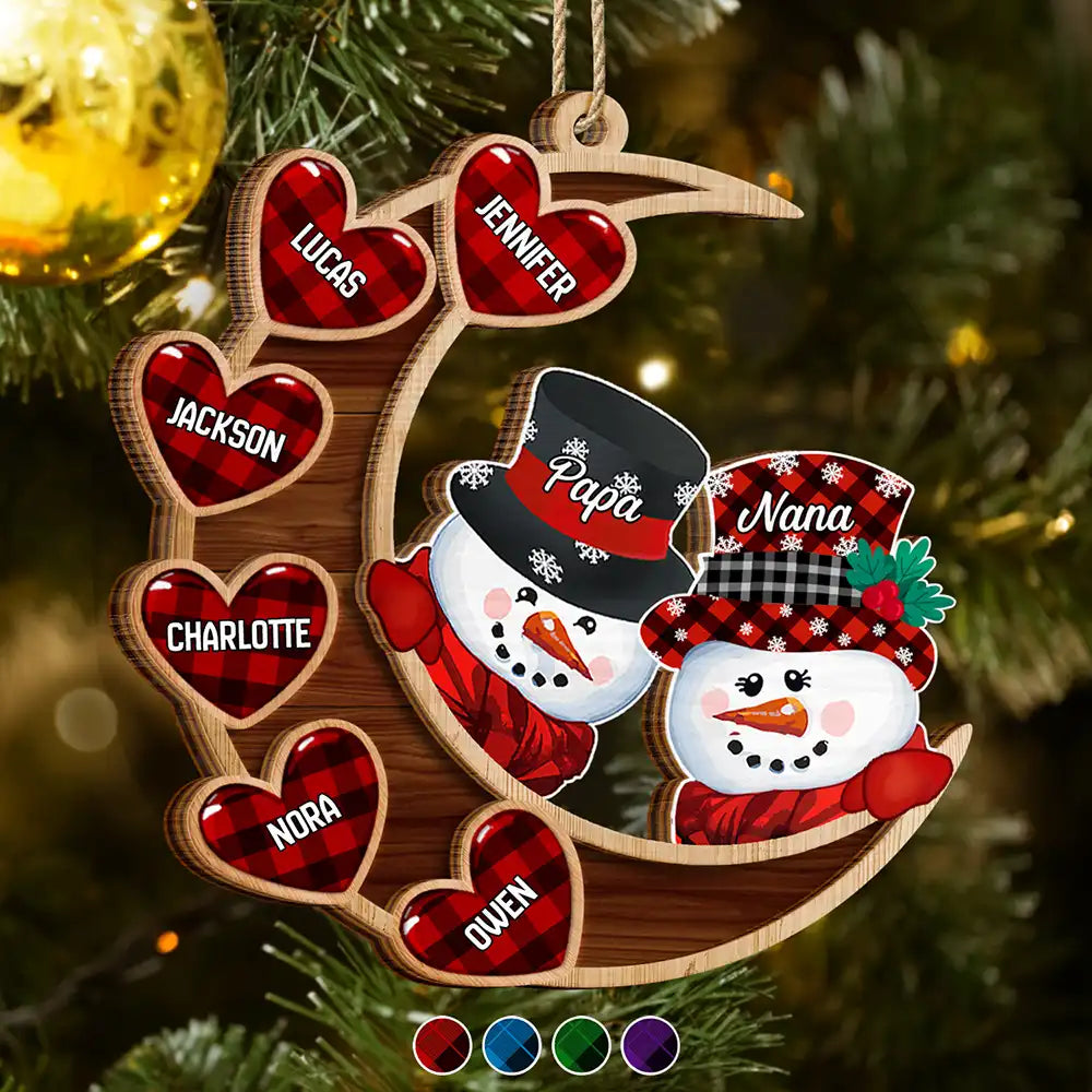Papa Nana Snowman Family Christmas Grandparents - Personalized 2-Layered Wooden Ornament