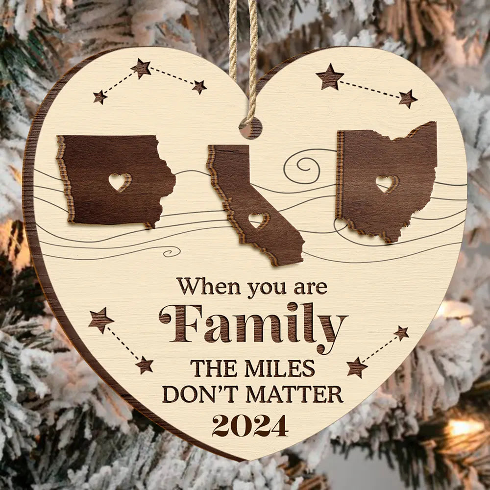 Long Distance The Miles Don't Matter Christmas - Personalized 2-Layered Wooden Ornament