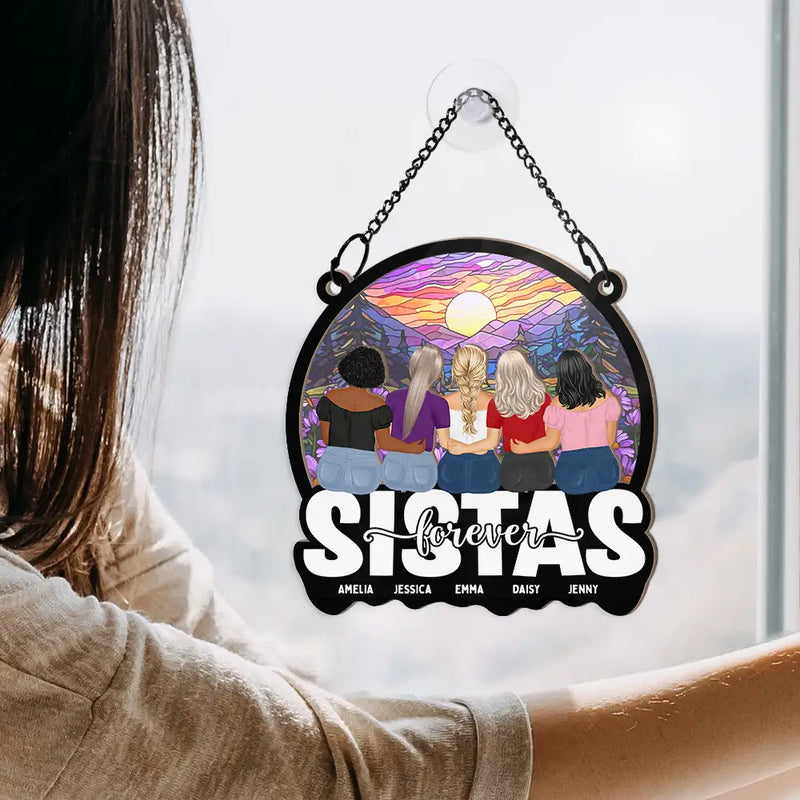 Gift For Sisters, Gift For Bestie, Gift For Sibling - Bestie Sisters Forever Loving - Personalized Window Hanging Suncatcher Ornament
