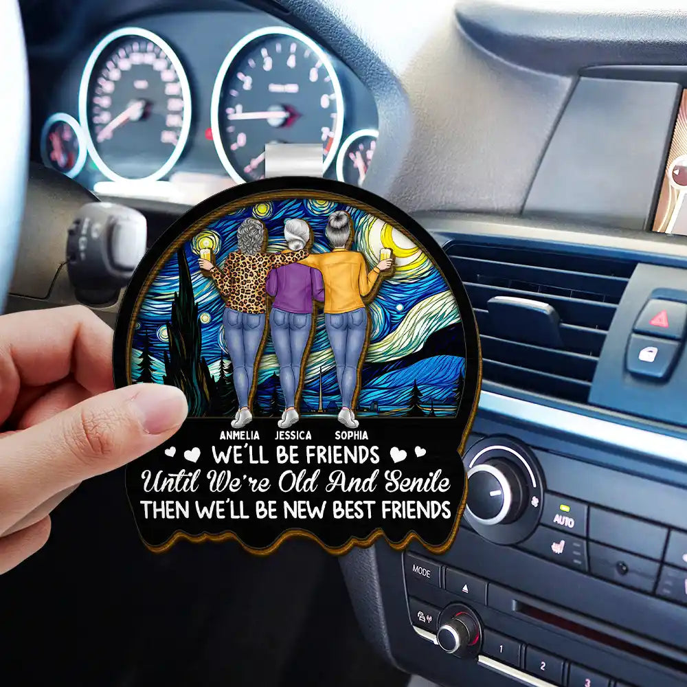 Gift For Bestie, Gifts For Colleagues, Old Best friends - We'll Be Friends Until We're Old And Senile Bestie - Personalized Custom Shaped Car Visor Clip
