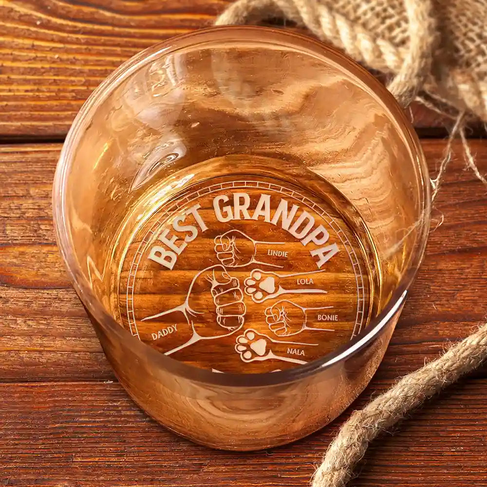 Gift For Father,Dad - Children,Gift For Husband,Funny - Best Dad Ever Pet And Children Hand Punch - Personalized Engraved Whiskey Glass