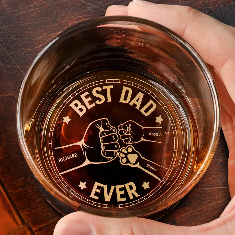 Best Dad Ever Pet And Children Hand Punch - Personalized Engraved Whiskey Glass