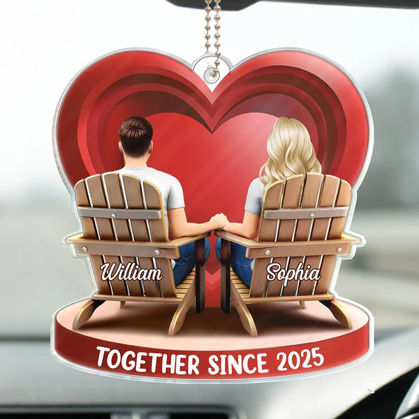 Gift For Couples, Gift For Husband, Gift For Wife, Gift For Boyfriend, Gift For Girlfriend - Together Since Couple 3D Effect - Personalized Acrylic Car Hanger