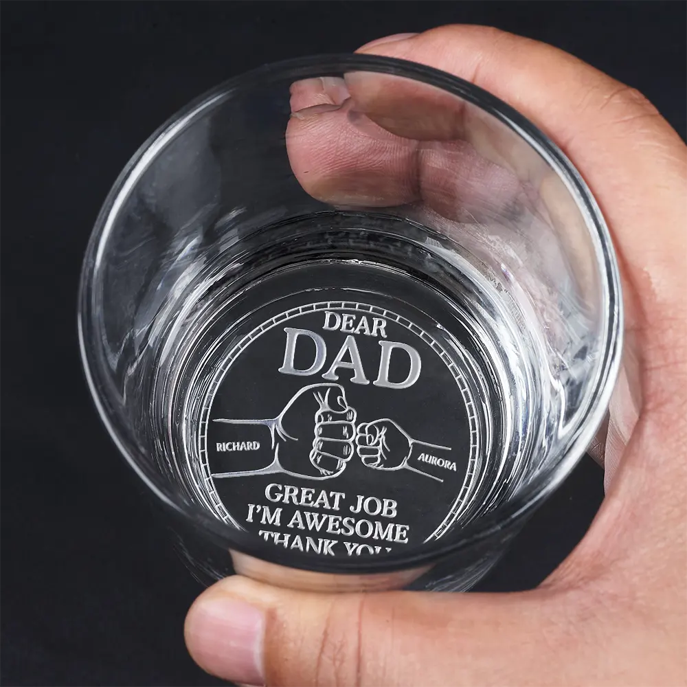 Gift For Father,Dad - Children,Gift For Husband,Funny - Dear Dad Great Job We're Awesome Thank You Pet And Children Hand Punch - Personalized Engraved Whiskey Glass