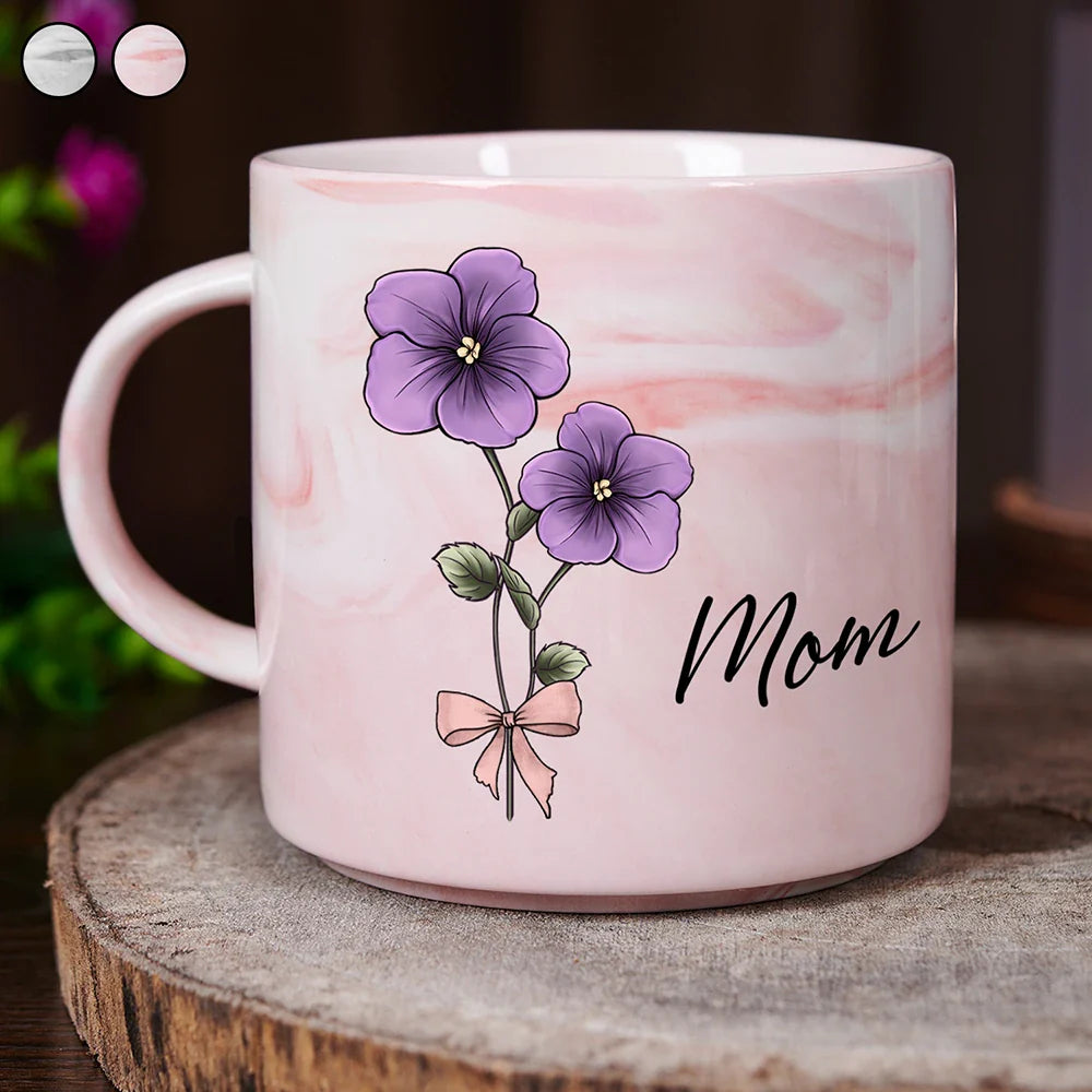 Birth Flowers Mom Grandma Nana - Personalized Marble Mug