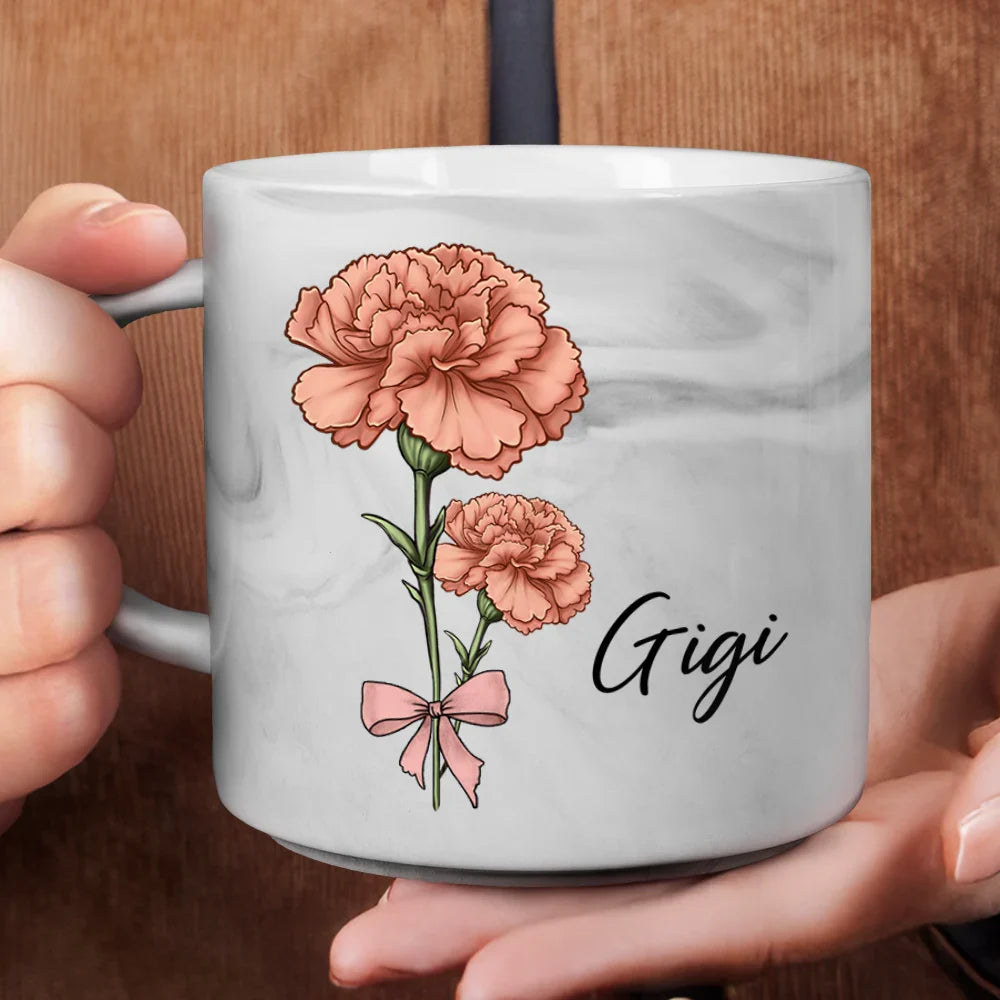 Gift For Grandma, Gift For Mother - Birth Flowers Mom Grandma Nana - Personalized Marble Mug
