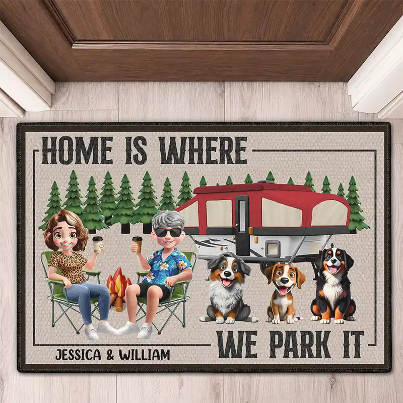You And Me And The Dogs Camping Cartoon - Personalized Doormat