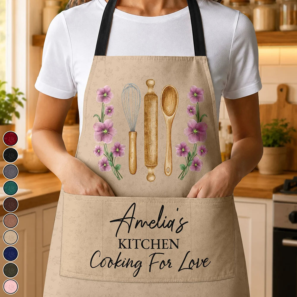 Mom Grandma Kitchen Cooking For Love Birth Flower - Personalized Apron