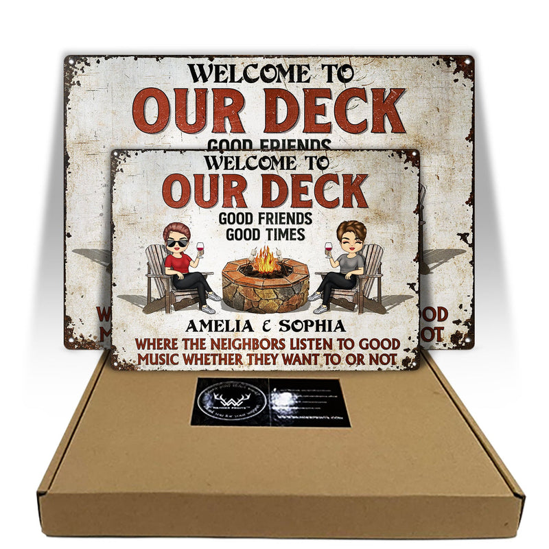 Welcome To Our Patio Grilling Listen To The Good Music - Backyard Sign - Personalized Custom Classic Metal Signs