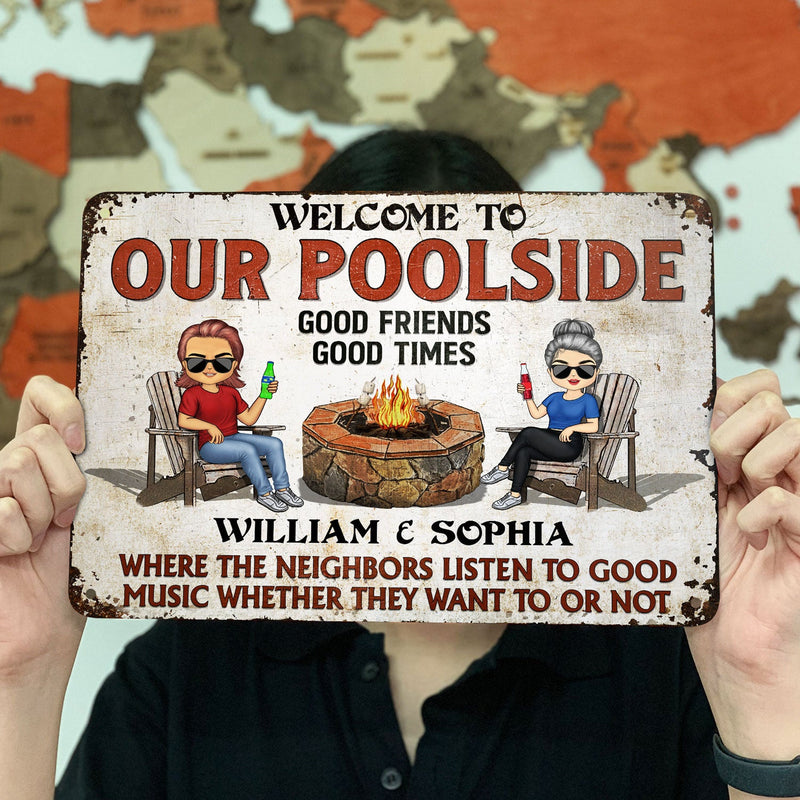 Welcome To Our Patio Grilling Listen To The Good Music - Backyard Sign - Personalized Custom Classic Metal Signs