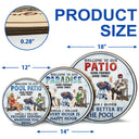 Poolside Grilling Listen To Good Music Couple Husband Wife - Backyard Sign - Personalized Custom Wood Circle Sign