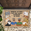 Beware Of Wife Cats Are Shady Husband Is Cool Funny Cartoon Cat - Gift For Cat Lovers, Couples - Personalized Doormat
