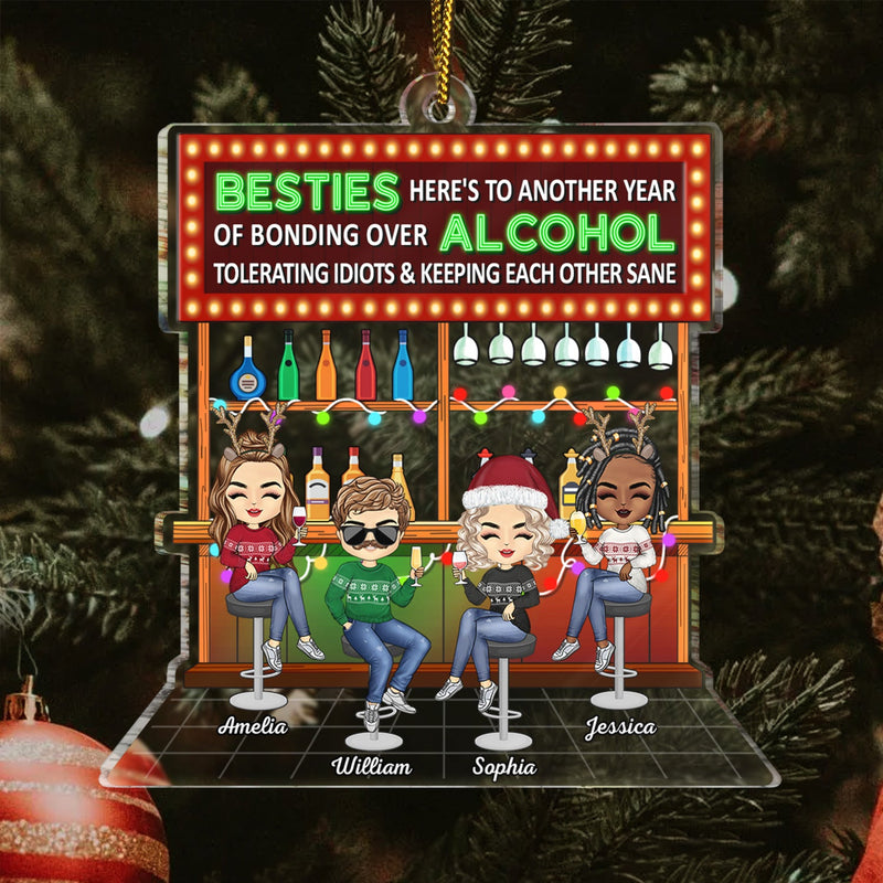 Here's To Another Year Of Bonding Over Alcohol Party Chibi - Christmas Gifts For Besties, Friends - Personalized Cutout Acrylic Ornament
