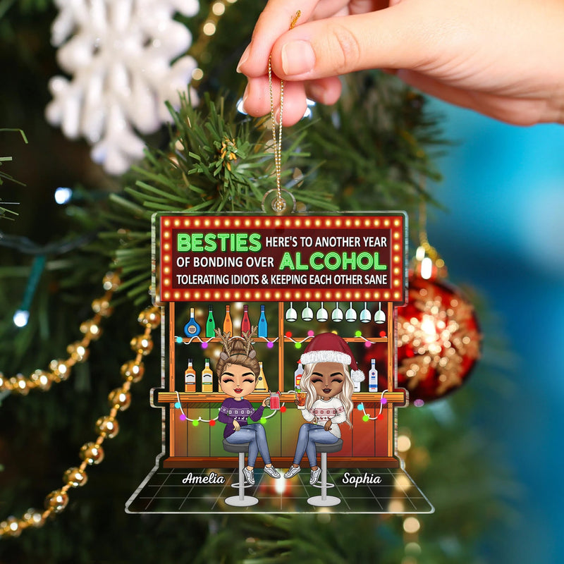 Here's To Another Year Of Bonding Over Alcohol Party Chibi - Christmas Gifts For Besties, Friends - Personalized Cutout Acrylic Ornament