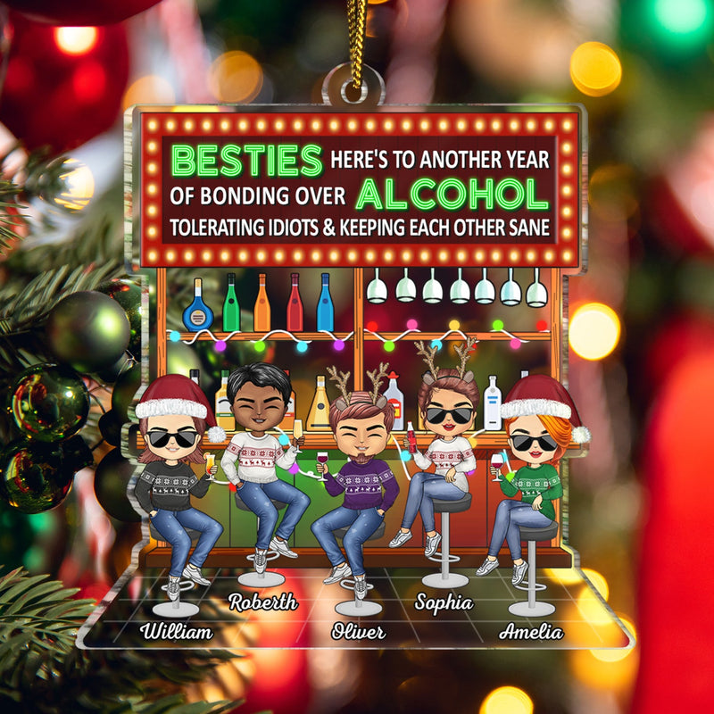 Here's To Another Year Of Bonding Over Alcohol Party Chibi - Christmas Gifts For Besties, Friends - Personalized Cutout Acrylic Ornament