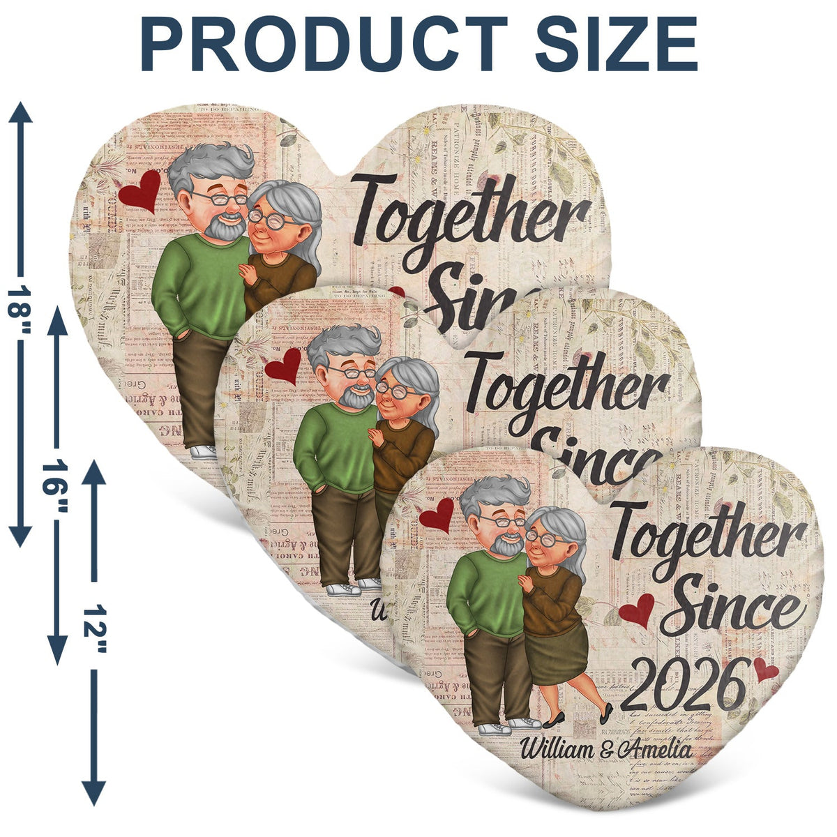 Together Since Arm In Arm - Loving, Anniversary Gift For Couples, Husband, Wife - Personalized Heart Shaped Pillow