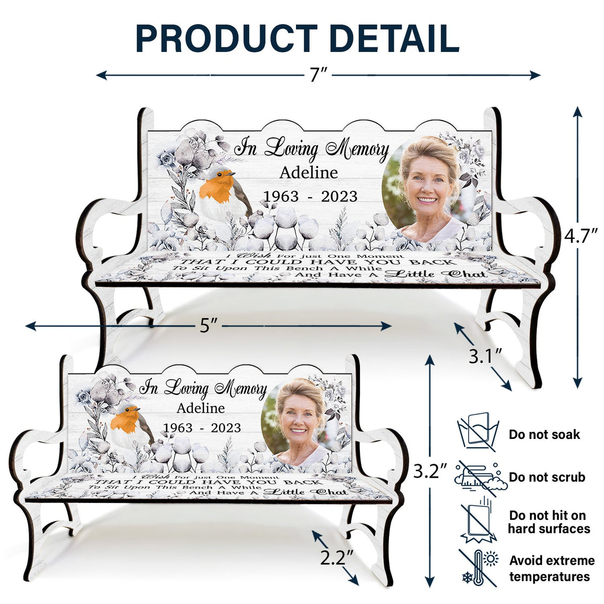 Custom Photo I Wish For Just One Moment - Memorial Gift For Family, Friends, Cat Lovers, Dog Lovers - Personalized Memorial Bench