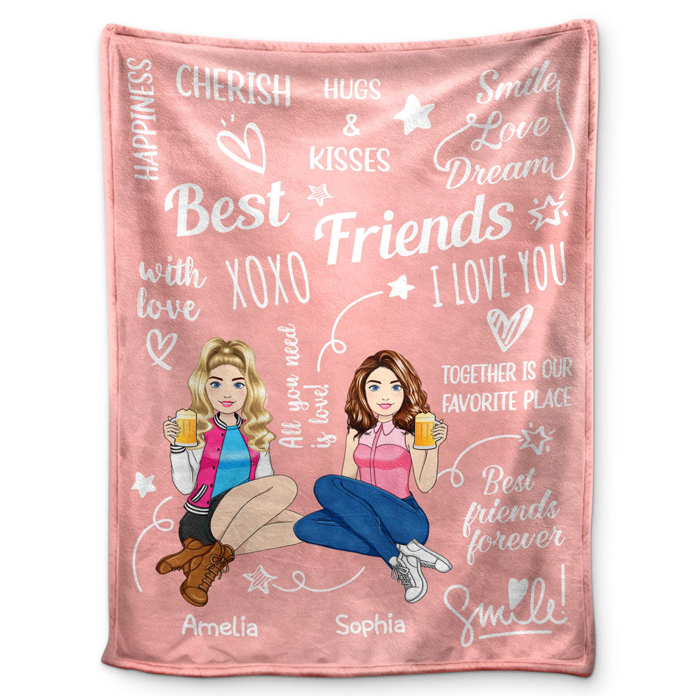 Cherish Hugs Kisses - Gift For Besties, Best Friends - Personalized Fleece Blanket, Sherpa Blanket