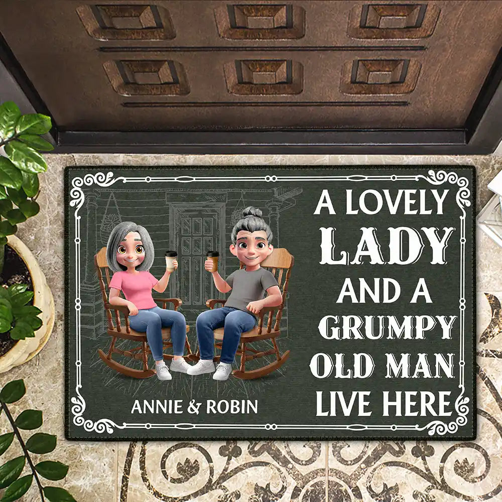 Gift For Couples,Gift For Husband,Gift For Wife,Happy - A Lovely Lady & Her Grumpy Old Man Live Here 3D Effect - Personalized Doormat