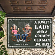 Gift For Couples,Gift For Husband,Gift For Wife,Happy - A Lovely Lady & Her Grumpy Old Man Live Here 3D Effect - Personalized Doormat