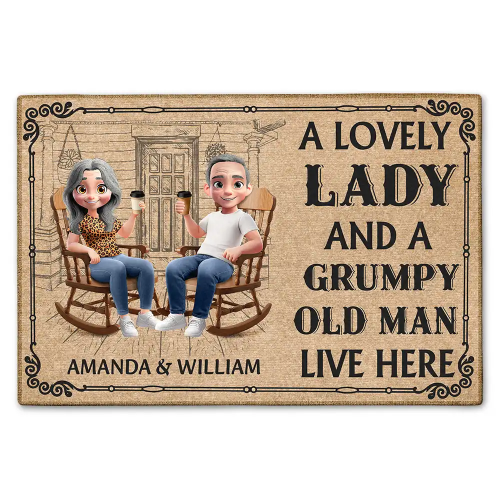 A Lovely Lady & Her Grumpy Old Man Live Here 3D Effect - Personalized Doormat