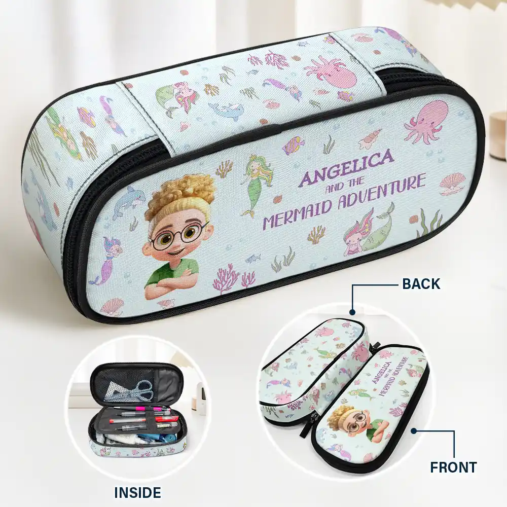 Back To School,Gift For Kids- A Magical Adventure with Dinosaurs Mermaids Space Vehicles Unicorns - Personalized Pencil Case