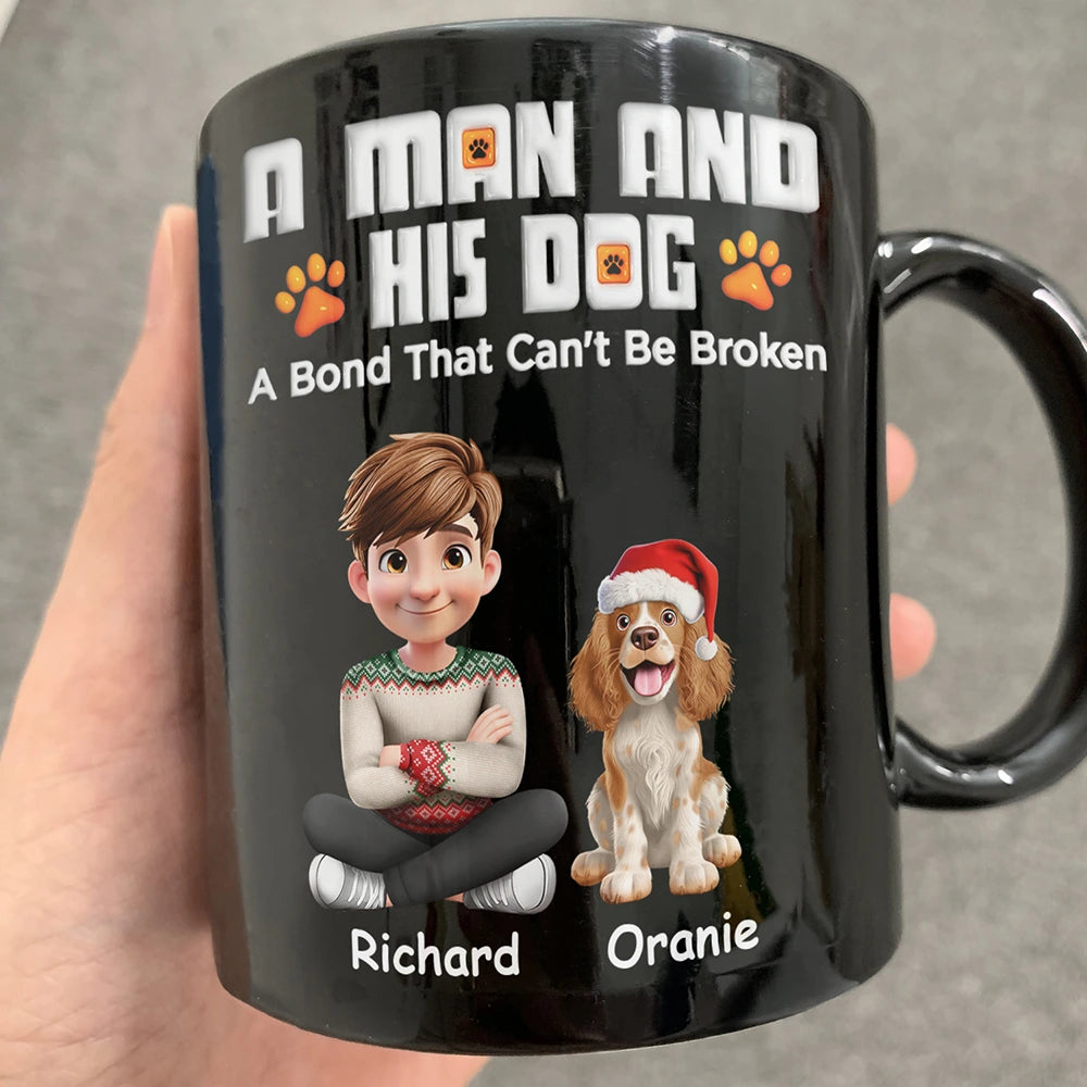 A Man And His Dog 3D Effect Christmas - Personalized Black Mug