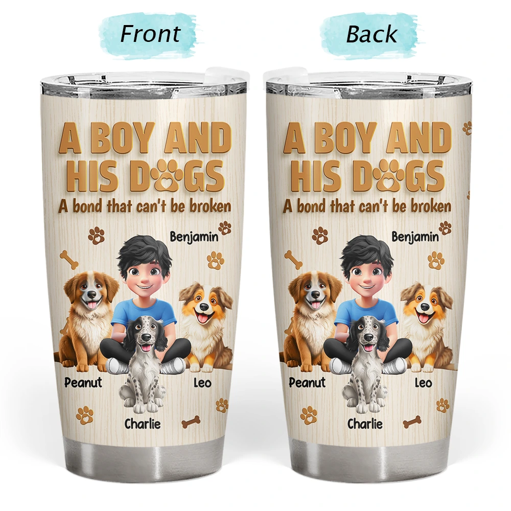 Pet Lovers,Pet Dad,Dog Lovers,Dog Dad,Happy - A Man And His Dog Wooden 3D Effect - Personalized Tumbler