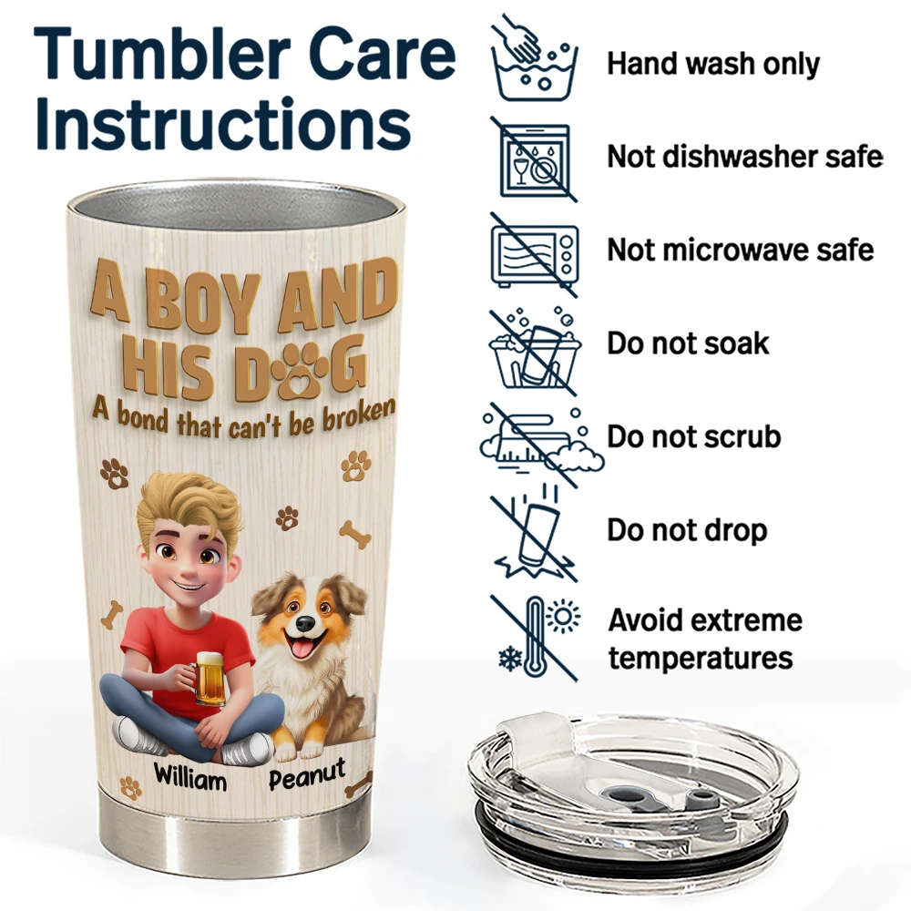 Pet Lovers,Pet Dad,Dog Lovers,Dog Dad,Happy - A Man And His Dog Wooden 3D Effect - Personalized Tumbler