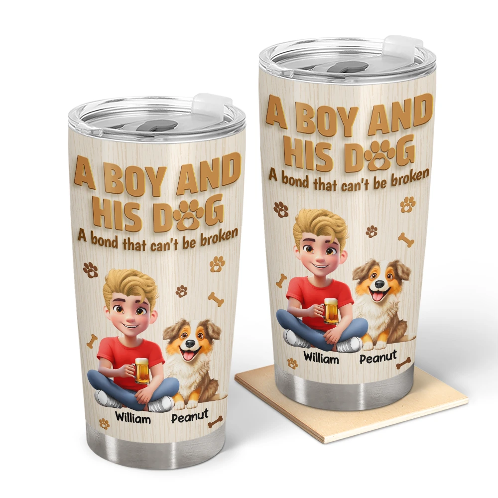 Pet Lovers,Pet Dad,Dog Lovers,Dog Dad,Happy - A Man And His Dog Wooden 3D Effect - Personalized Tumbler