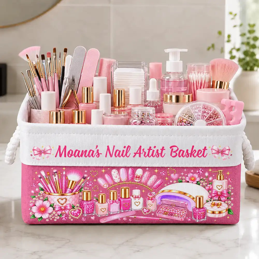 Custom Text,Happy,Top Market - Gift For Nail Tech - Personalized Nail Artist Nail Polish Organizer Storage Basket