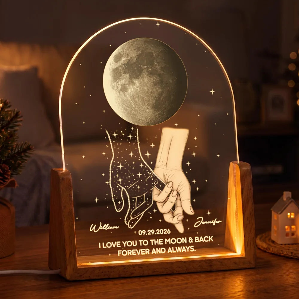 Sympathy Gift For Loss Of Loved One - Personalized Moon Phase Holding Hands Night Light